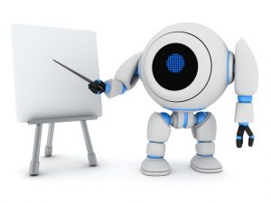 Robot e-learning (done in 3d, on white background)